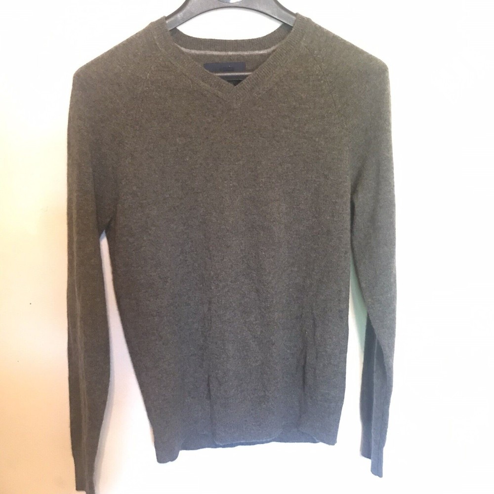 BUTTONED DOWN 100% Cashmere Green Gray V Neck Pullover Casual Sweater Mens Sz XS